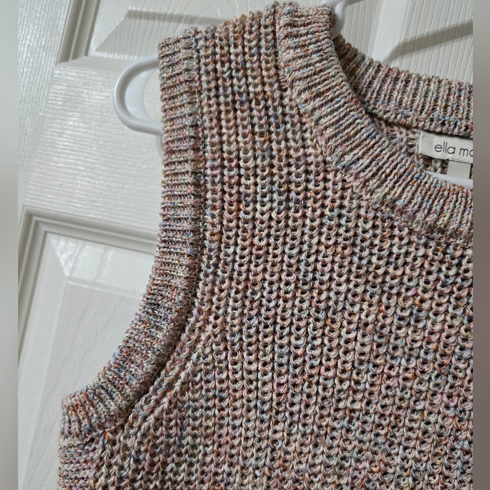 NWOT Ella Moss Cable Knit Sweater Tank Top/Vest, Tunic Length, Beige/Multicolor. - Picture 4 of 11